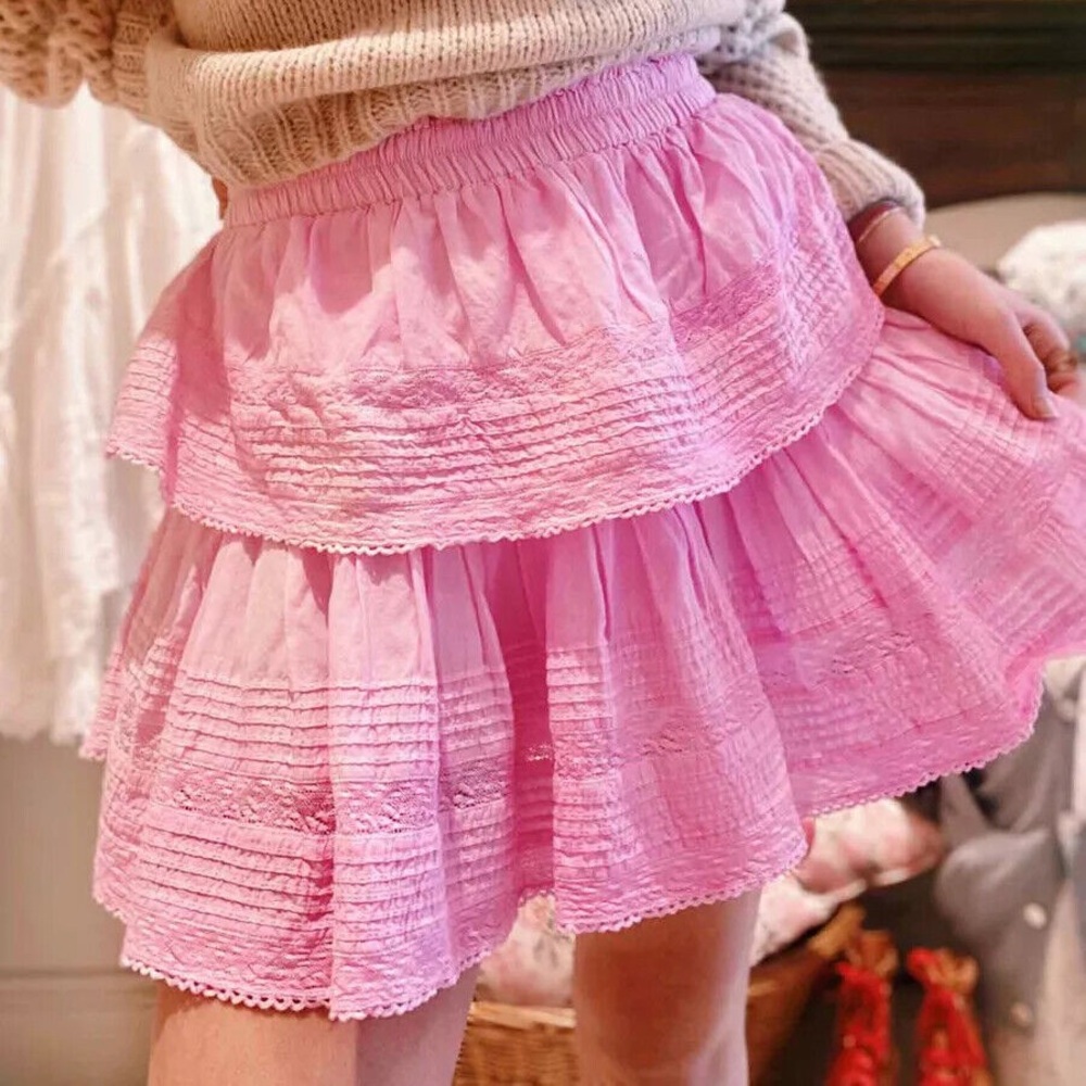 LOVESHACKFANCY pink ruffle mini heritage skirt
